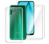 NOVAGO Compatible avec Huawei P40 Lite - Pack 2 en 1- Coque Souple Solide Anti Choc avec Impression + 2 Films Protection écran Verre trempé résistant (Coque+2 Films, Transparent)