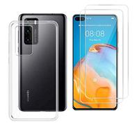 NOVAGO Compatible avec Huawei P40 -Pack 2 en 1-Coque Souple Solide Anti Choc avec Impression + 2 Films Protection écran Verre trempé résistant (Coque+2Films, Transparent)