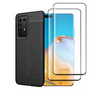 NOVAGO Compatible avec Huawei P40 Pro -Pack Complet- Coque Souple Ultra Résistante + 2 Films de Protection écran en Verre trempé 3D incurvé (Noir)