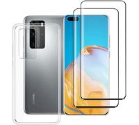 NOVAGO Compatible avec Huawei P40 Pro -Pack Complet- Coque Transparente Souple Ultra Résistante + 2 Films de Protection écran en Verre trempé 3D incurvé