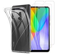 NOVAGO Compatible avec Huawei Y6p - Pack Complet - Coque Résistante Transparente + 2 Films Protection écran Verre trempé (Transparent, Compatible Coque)