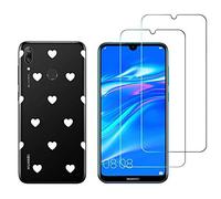NOVAGO Compatible avec Huawei Y7 2019 -Coque Souple Solide Anti Choc avec Impression + 2 Films Protection écran Verre trempé résistant (Coeur)