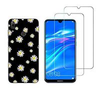 NOVAGO Compatible avec Huawei Y7 2019 -Coque Souple Solide Anti Choc avec Impression + 2 Films Protection écran Verre trempé résistant (Petites Fleurs)