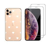 NOVAGO Compatible avec iPhone 11 Pro Max (6.5'')- Pack Complet Coque Gel Solide Anti Choc + 2 Films Protection écran en Verre trempé résistant (Coque + Films, Coeur)