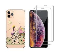 NOVAGO Compatible avec iPhone 11 Pro Max (6.5'')- Pack Complet Coque Gel Solide Anti Choc + 2 Films Protection écran en Verre trempé résistant (Coque + Films, Vélo)