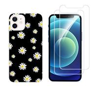 NOVAGO Compatible avec iPhone 12, iPhone 12 Pro -Pack Complet- Coque Souple Résistante + 2 Films vitre Protection écran Verre trempé(Coque + Films, Petites Fleurs)