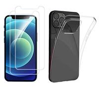 NOVAGO Compatible avec iPhone 12 / iPhone 12 Pro - Pack Protection - Coque Arrière Transparente en Silicone TPU + 2 Films de Protection écran en Verre Trempé (Transparent, Compatible Coque)