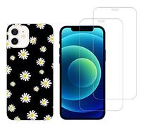 NOVAGO Compatible avec iPhone 12 Mini (5.4') -Pack Complet- Coque Résistante avec Motif + 2 Films Protection écran Verre trempé 0.33 mm 9H (Coque + Films, Fleurs)