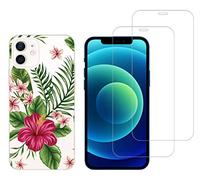 NOVAGO Compatible avec iPhone 12 Mini (5.4') -Pack Complet- Coque Résistante Transparente avec Motif + 2 Films Protection écran Verre trempé 0.33 mm 9H (Coque + Films, Exotique)