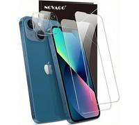 NOVAGO Compatible avec iPhone 13 Film Verre Trempé - Pack de 4 Protections, 2 Écrans + 2 Objectifs Caméra Arrière, Anti-Rayures, Anti-Chocs, Haute Résistance