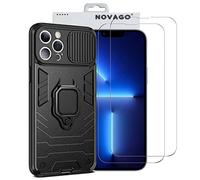NOVAGO Compatible avec iPhone 13 Pro Max - Pack Complet : Coque Résistante avec Anneau Anti Chute + 2 Films Protection Écran Verre Trempé 0,33mm 9H