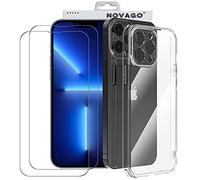 NOVAGO Compatible avec iPhone 13 Pro Max -Pack Complet- Coque Résistante Transparente avec Motifs imprimés + 2 Films Protection écran Verre trempé 0.33 mm 9H (Transparent)