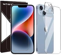 NOVAGO Compatible avec iphone 14 - Lot complet de 3 Films Protection Verre trempé résistant pour l'écran et la caméra et le dos de iPhone