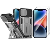 NOVAGO Compatible avec iPhone 14 - Pack Complet : Coque Résistante Magnétique avec Support Pied Pliable + 2 Films Vitre Protection Écran en Verre Trempé 9H