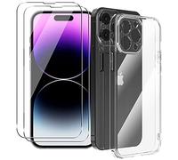 NOVAGO Compatible avec iPhone 14 Pro Max - Pack Complet : Coque Arrière Transparente Antichoc en TPU Souple + 2 Films de Protection Écran en Verre Trempé 9H Haute Résistance