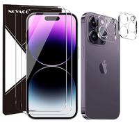 NOVAGO Compatible avec iPhone 14 Pro Max - Pack de 4 Films : 2 Vitres Protection Écran en Verre Trempé 9H + 2 Protections Objectif Caméra Arrière, Haute Définition et Anti-Rayures