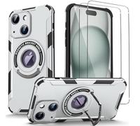 NOVAGO Compatible avec iPhone 15 - Pack Complet- Coque Anti Choc avec Anneau béquille Anti Chute + 2 Films de Protection écran en Verre trempé résistant(Blanc)