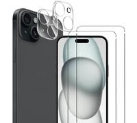 NOVAGO Compatible avec iPhone 15 - Pack de 4 Films vitre verre trempé donc 2 pour écran et 2 pour l'objectif caméra arrière