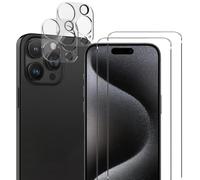 NOVAGO Compatible avec iPhone 15 Pro Max - Pack de 4 Films vitre verre trempé donc 2 pour écran et 2 pour l'objectif caméra arrière
