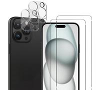 NOVAGO Compatible avec iPhone 15 Pro - Pack de 4 Films vitre verre trempé donc 2 pour écran et 2 pour l'objectif caméra arrière
