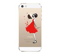 NOVAGO Compatible avec iPhone 5, iPhone 5S, iPhone Se 2016 Coque Gel Souple incassable et Solide avec Impression Motif Fantaisie de qualité(Robe Rouge)