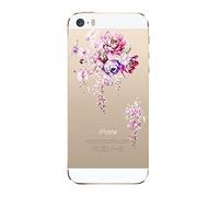 NOVAGO Compatible avec iPhone 5, iPhone 5S, iPhone Se 2016 Coque Gel Souple incassable et Solide avec Impression de qualité -Fleur Violette