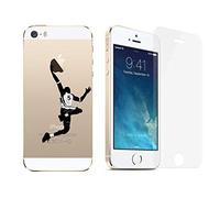 NOVAGO Compatible avec iPhone 5, iPhone 5S, iPhone SE 2016 Pack 2 en 1- Coque Transparente imprimée + 1 Film en Verre trempé résistant - Basketeur