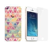 NOVAGO Compatible avec iPhone 5, iPhone 5S, iPhone SE 2016 Pack 2 en 1- Coque Transparente imprimée + 1 Film en Verre trempé résistant (Triangles)