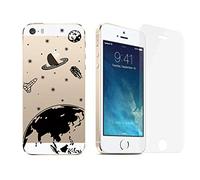 NOVAGO Compatible avec iPhone 5, iPhone 5S, iPhone SE 2016 Pack 2 en 1- Coque Transparente imprimée + 1 Film en Verre trempé résistant - Espace