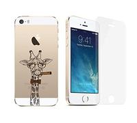 NOVAGO Compatible avec iPhone 5, iPhone 5S, iPhone SE 2016 Pack 2 en 1- Coque Transparente imprimée + 1 Film en Verre trempé résistant - Girafe