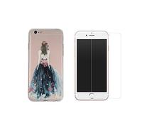 NOVAGO Compatible avec iPhone 8 Plus, iPhone 7 Plus -Combo (Coque + Verre trempé) Coque Gel Transparente et Solide Anti Choc +1 Film en Verre trempé 0.26 mm (Robe Bleue)