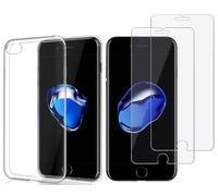 NOVAGO Compatible avec iPhone SE 2022/2020, iPhone 8, 7, 6/6S [Pack 3 en 1] Coque Arrière Souple Transparente + 2 Films Protection Écran en Verre Trempé - Protection Complète, Anti-Choc et Fine