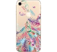 NOVAGO Compatible avec iPhone SE 2022/2020, iPhone 8, 7 - Coque Arrière de Protection Souple en Silicone Gel à Motif - Design Fantaisie, Anti-Choc et Fine (Plumes Colorées 2)