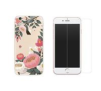 NOVAGO Compatible avec iPhone SE 2022/2020, iPhone 8, 7 [Pack 2 en 1] Coque Souple Transparente + Film Protection Écran en Verre Trempé - Protection Intégrale, Anti-Choc 0.26mm (Grosse Fleur)