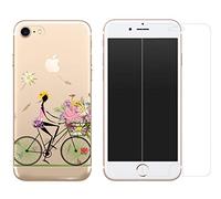 NOVAGO Compatible avec iPhone SE 2022/2020, iPhone 8, 7 [Pack 2 en 1] Coque Souple Transparente + Film Protection Écran en Verre Trempé - Protection Intégrale, Anti-Choc 0.26mm (Fille Velo 2)