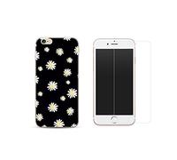 NOVAGO compatible avec iPhone SE 2022/2020, iPhone 8, 7 Pack 2 en 1 Coque Souple Transparente + Film Protection Écran en Verre Trempé - Protection Intégrale, Anti-Choc 0.26mm(Petites Fleurs Fond Noir)