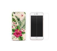 NOVAGO Compatible avec iPhone SE 2022/2020, iPhone 8, 7 [Pack 2 en 1] Coque Souple Transparente + Film Protection Écran en Verre Trempé - Protection Intégrale, Anti-Choc 0.26mm(Exotique)