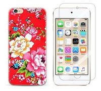 NOVAGO Compatible avec iPod Touch 7, Touch 6,Touch 5 Coque Gel imprimée Solide résistante +1 Verre en Verre trempé Transparent résistant (Fleur Rouge)