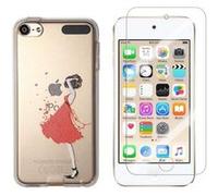 Compatible avec iPod Touch 5, Touch 6, Touch 7 Coque Gel imprimée Solide résistante +1 Verre en Verre trempé Transparent résistant (Robe rouge)