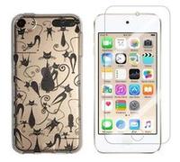 Accessoires audio NOVAGO Compatible avec iPod Touch 5, Touch 6 Coque Gel imprimée Solide résistante +1 Verre en Verre trempé Transparent résistant (Chats noirs)
