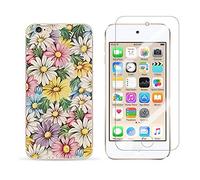 NOVAGO Compatible avec iPod Touch 7, Touch 6,Touch 5 Coque Gel imprimée Solide résistante +1 Verre en Verre trempé Transparent résistant (Camomille1)