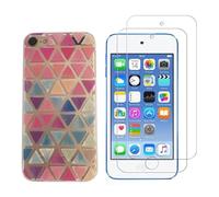 NOVAGO Compatible avec iPod Touch 7, Touch 6, Touch 5- Coque Gel Imprimée Solide Résistante +2 Films Protection écran en Verre Trempé Résistant (Trianlges)