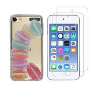 NOVAGO Compatible avec iPod Touch 7, Touch 6, Touch 5- Coque Gel Imprimée Solide Résistante +2 Films Protection écran en Verre Trempé Résistant (Macarons)