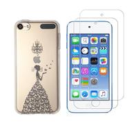 NOVAGO Compatible avec iPod Touch 7, Touch 6, Touch 5- Coque Gel Imprimée Solide Résistante +2 Films Protection écran en Verre Trempé Résistant (Robe Noire)