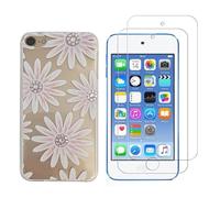 NOVAGO Compatible avec iPod Touch 7, Touch 6, Touch 5- Coque Gel Imprimée Solide Résistante +2 Films Protection écran en Verre Trempé Résistant (Fleur Strass)