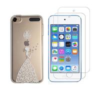 NOVAGO Compatible avec iPod Touch 7, Touch 6, Touch 5- Coque Gel Imprimée Solide Résistante +2 Films Protection écran en Verre Trempé Résistant (Robe Blanche)