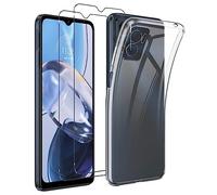 NOVAGO Compatible avec Motorola Moto E22 / Moto E22i - Pack Protection - Coque Arrière Transparente en Silicone TPU Gel Souple Solide Anti Choc + 2 Films Verre Trempé (Compatible Coque)