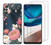 NOVAGO Compatible avec Motorola Moto G42 -Pack Complet- Coque Résistante Transparente avec Motif Fantaisie imprimé + 2 Films Protection vitre écran Verre trempé (Grosse Fleur)