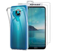 NOVAGO Compatible avec Nokia 3.4 -Pack Complet- Coque Résistante Transparente + 2 Films Protection écran Verre trempé (Transparent)