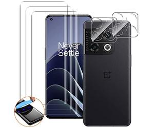 NOVAGO Compatible avec OnePlus 10 Pro 5G - 3 Films vitre protection écran vitre verre trempé incurvé colle et lampe fournie + 2 Films caméra objectif arrière
